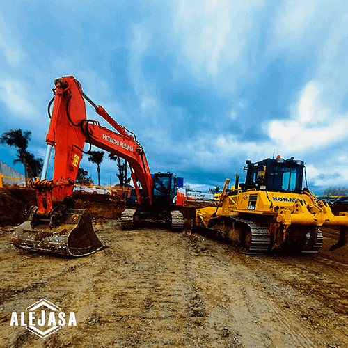 Excavadora y bulldozer trabajando en la avenida miguel hernadez de mijas
